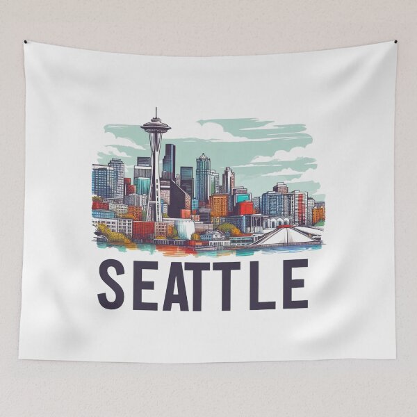Item preview, Seattle Washington,  Watercolor Illustration designed and sold by PaintMeWorld.