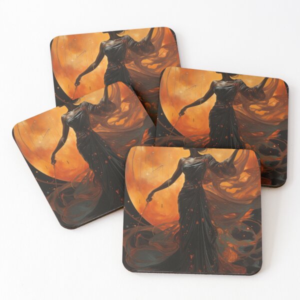 Item preview, Moonlight Fire Dance - Elegant Woman in Black Dress with Red Accents Art Print designed and sold by ThatsTheStyle.