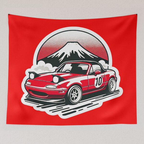 Item preview, Very red Miata NA 10 in front of a mountain  designed and sold by mugooooo.