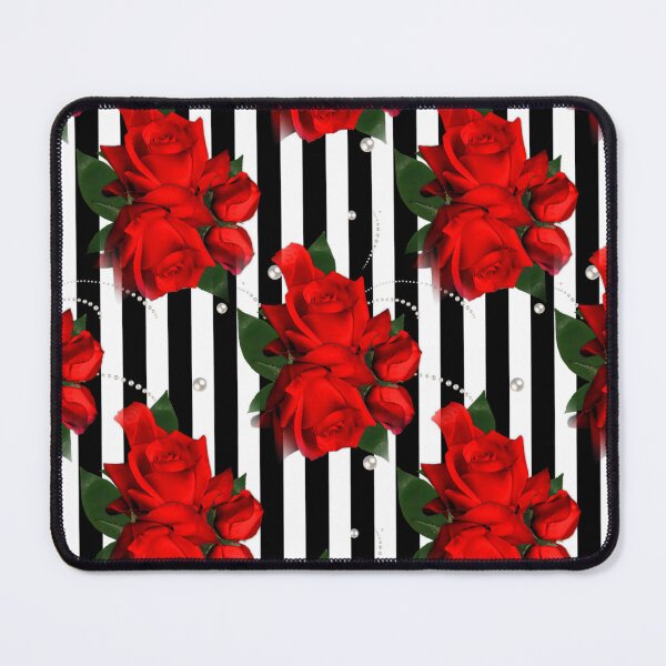 Item preview, Red Roses on black and white stripe designed and sold by FireGirlinOz.