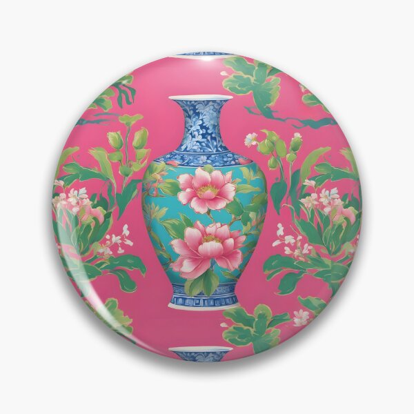 Item preview, Chinoiserie jars and cherry blossom on hot pink designed and sold by SophieClimaArt.