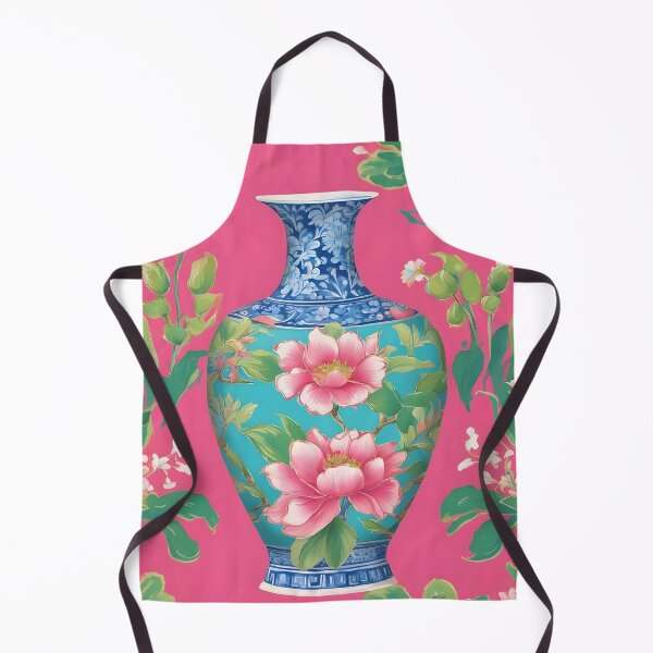 Item preview, Chinoiserie jars and cherry blossom on hot pink designed and sold by SophieClimaArt.