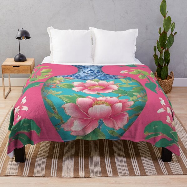 Item preview, Frascos de estilo chinoiserie y flores de cerezo sobre rosa fuerte designed and sold by SophieClimaArt.