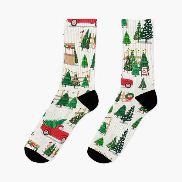 Item preview, Christmas tree lot with a red truck designed and sold by Jennifer Ladd.
