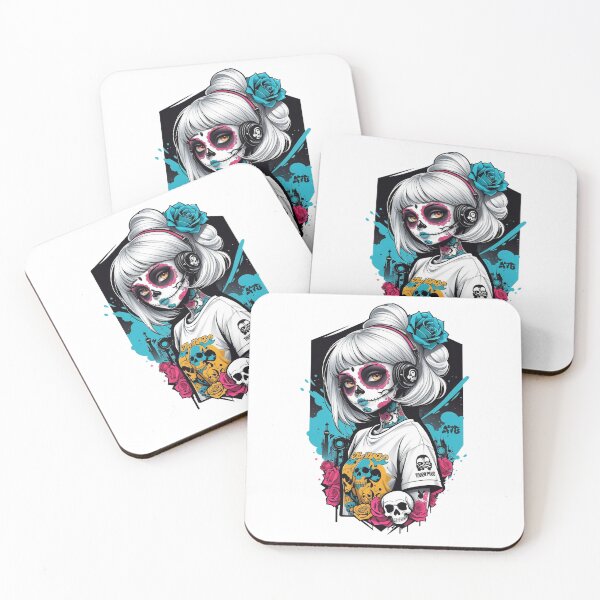 Item preview, Sugar Skull Girl with White Hair & Headphones designed and sold by A78-Designs.