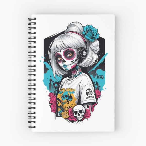 Item preview, Sugar Skull Girl with White Hair & Headphones designed and sold by A78-Designs.