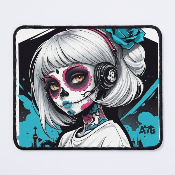 Item preview, Sugar Skull Girl with White Hair & Headphones designed and sold by A78-Designs.