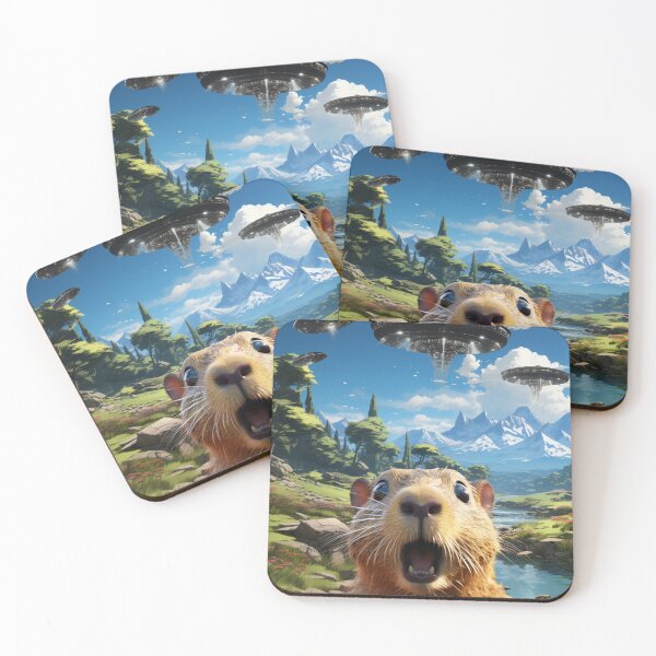 Item preview, Capybara Selfie with UFOs designed and sold by Master-Print.