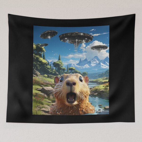 Item preview, Capybara Selfie with UFOs designed and sold by Master-Print.