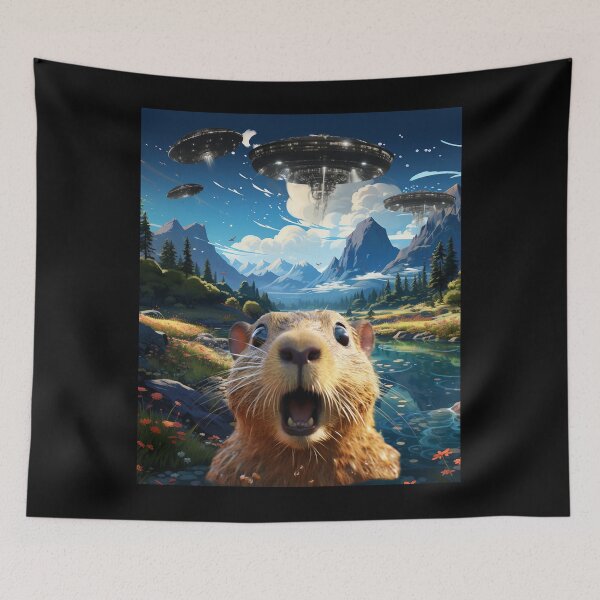 Item preview, Capybara Selfie with UFOs designed and sold by Master-Print.