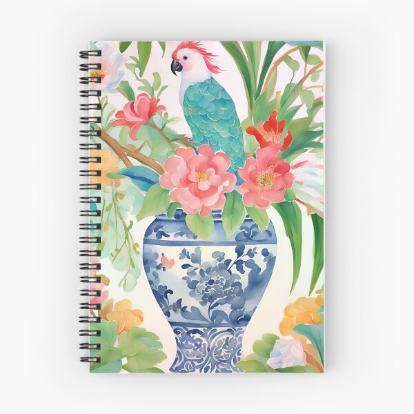 Item preview, Parrot and chinoiserie jar watercolor painting designed and sold by SophieClimaArt.