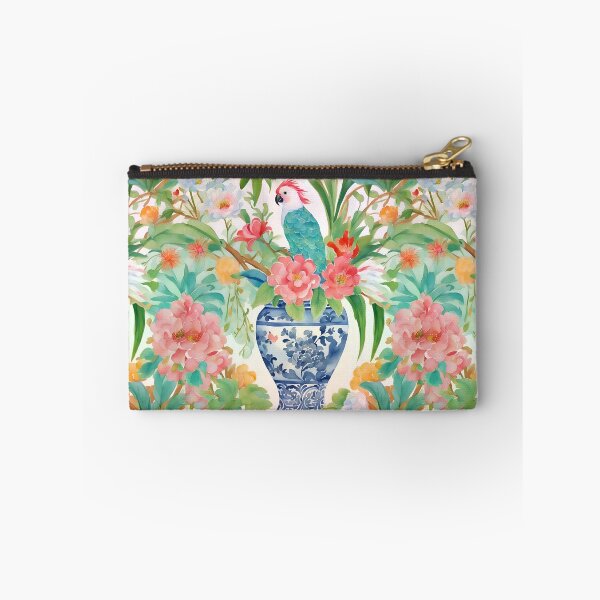 Item preview, Parrot and chinoiserie jar watercolor painting designed and sold by SophieClimaArt.