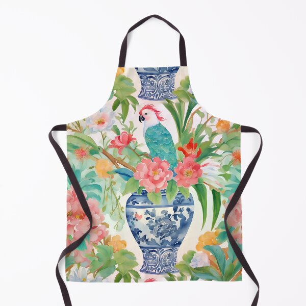 Item preview, Parrot and chinoiserie jar watercolor painting designed and sold by SophieClimaArt.