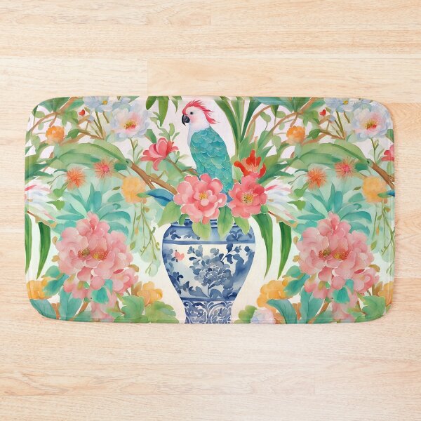 Item preview, Parrot and chinoiserie jar watercolor painting designed and sold by SophieClimaArt.