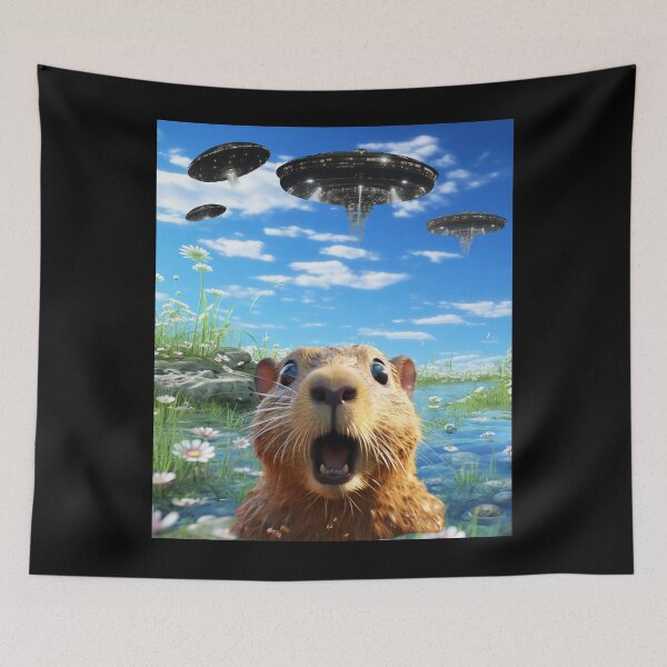 Item preview, Capybara Selfie with UFOs designed and sold by Master-Print.