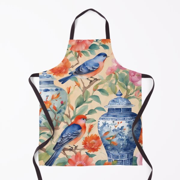 Item preview, Chinoiserie jars, birds and flowers watercolor painting designed and sold by SophieClimaArt.