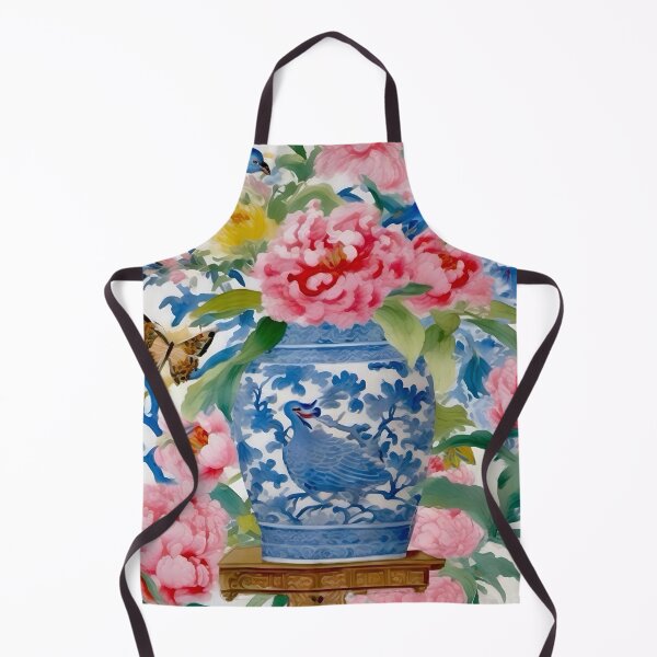 Item preview, Chinoiserie vase, peonies, birds and butterflies watercolor painting designed and sold by SophieClimaArt.