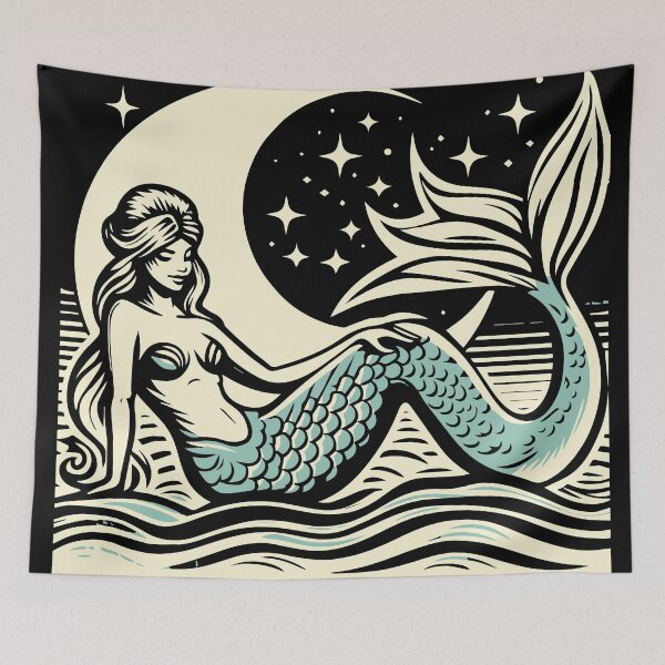 Item preview, Linocut Mermaid designed and sold by Texterns.