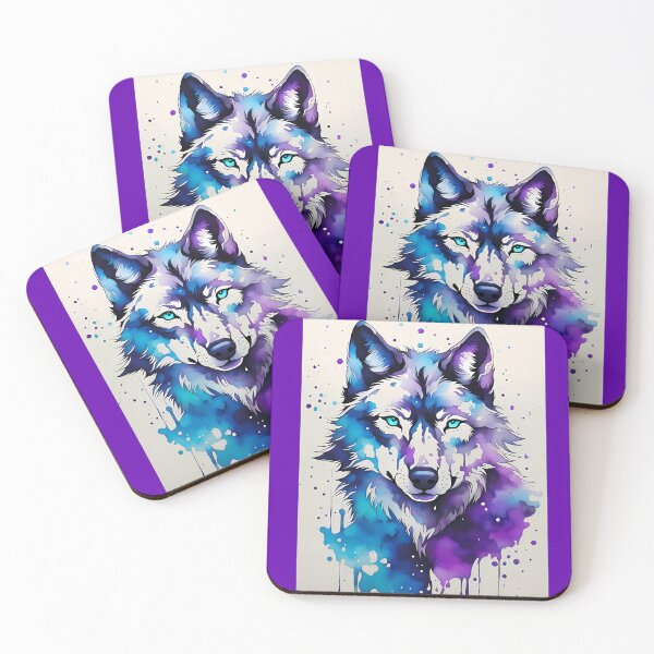 Item preview, Wolf - Purple & Blue Ink Splatter Art - AI Generated designed and sold by FirebirdCD.