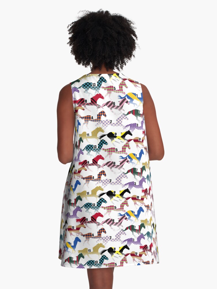 Thumbnail 3 of 4, A-Line Dress, Off to the Horse Races Jockey Silks Pattern designed and sold by wickedrefined.