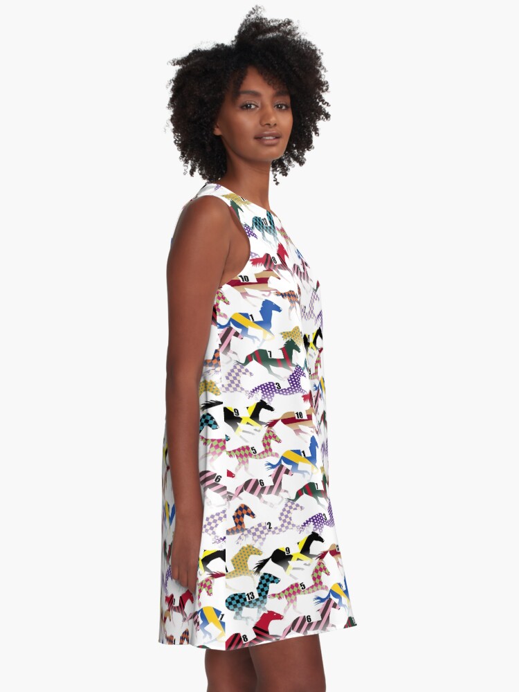 Alternate view of Off to the Horse Races Jockey Silks Pattern A-Line Dress