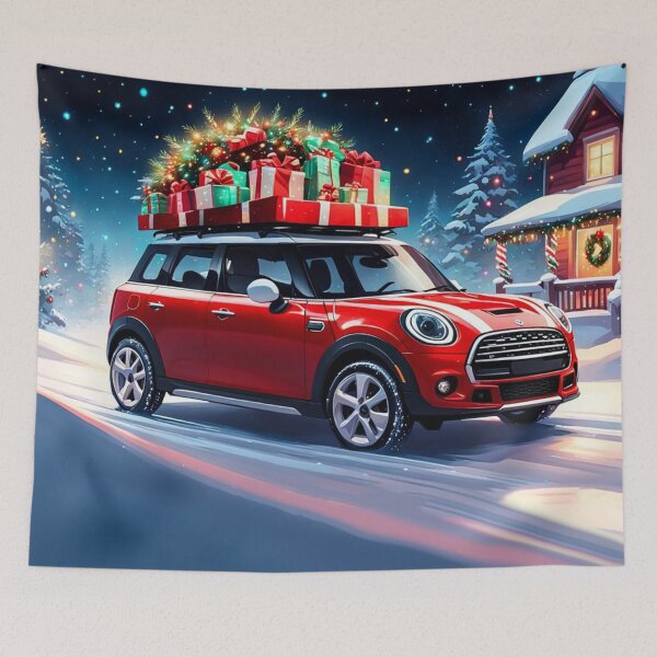 Item preview, Christmas Truck in the Winter With Presents and Christmas Tree, Christmas Decoration - Red Car - Joyeux Noel designed and sold by MyArt23.
