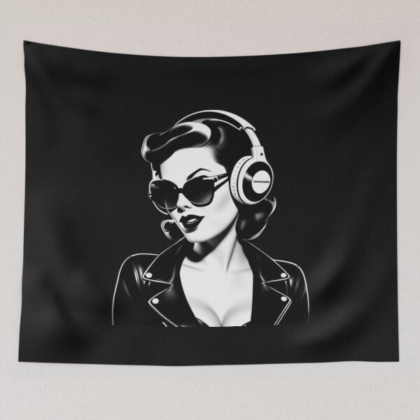 Item preview, Retro Music Pinup Monochrome Black and White designed and sold by musicgeniusart.
