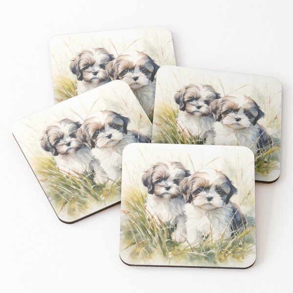 Item preview, 2 Shih Tzu Puppies in the Grass (Watercolor) designed and sold by Samuelsboro.