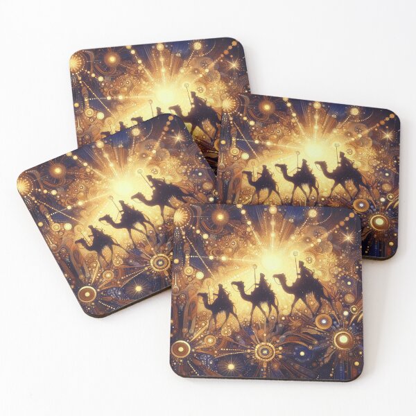 Item preview, Abstract ornamental illustration of three wise men traveling to visit born Jesus in Bethlehem designed and sold by 4Seasons.