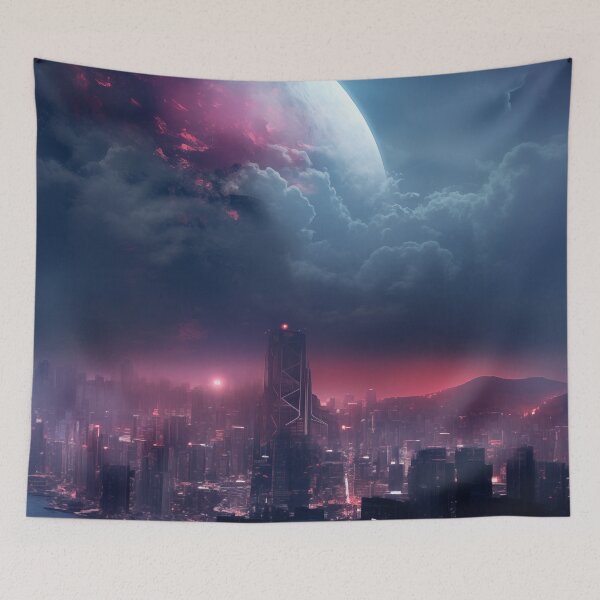 Item preview, Crimson Eclipse Over Neon Metropolis designed and sold by kaileena-ai.