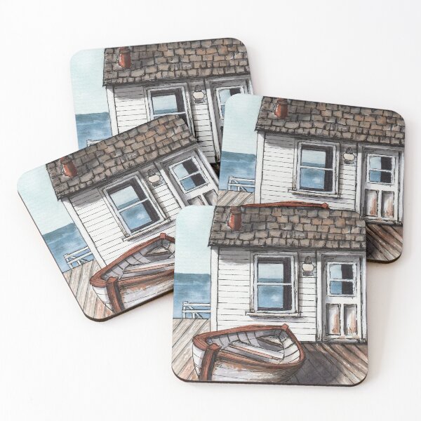 Item preview, Beach house watercolour painting designed and sold by Funsize-Art.