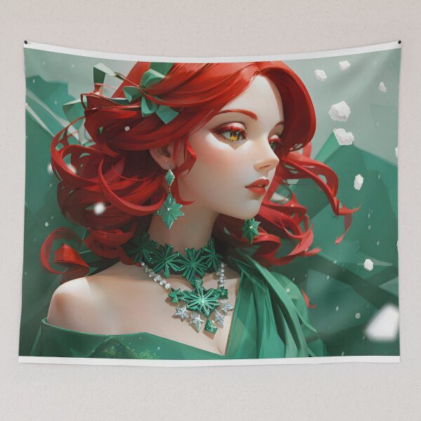 Item preview, Beautiful Redhair holiday princess with green dress designed and sold by PCGDrawing.