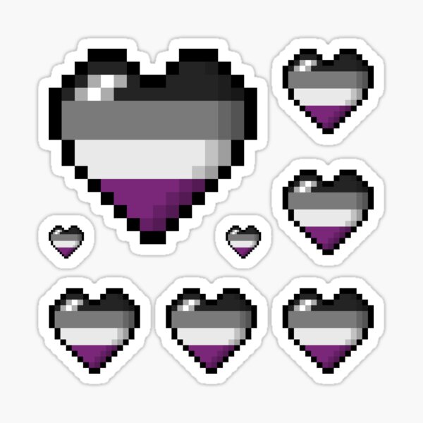 Large Pixel Heart Design in Asexual Pride Flag Colors Sticker