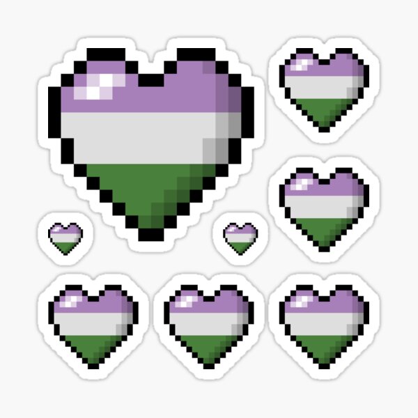 Large Pixel Heart Design in Genderqueer Pride Flag Colors Sticker