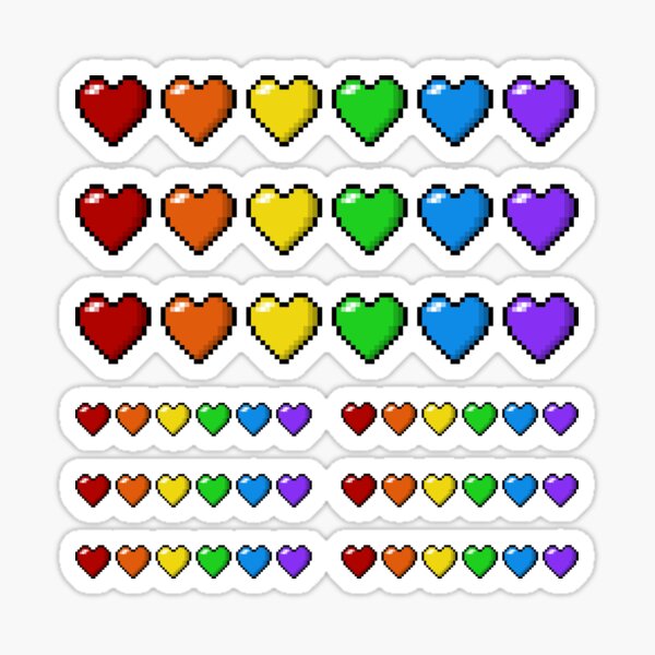 Row of Six LGBTQ Pride Rainbow Pixel Hearts Sticker