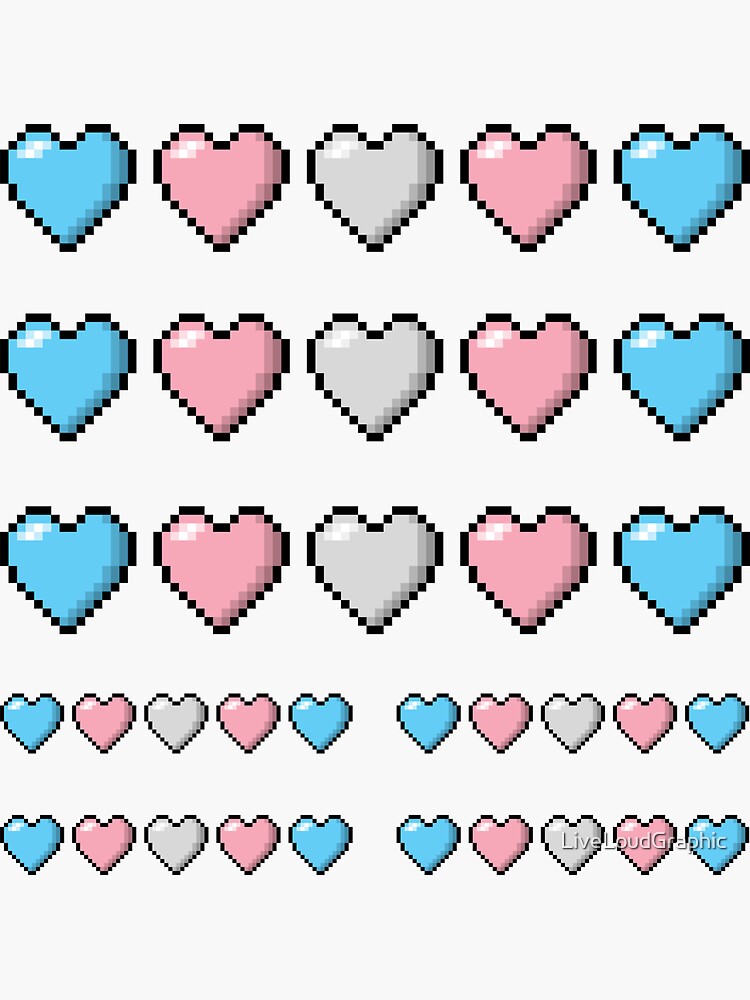 Thumbnail 3 of 3, Sticker, Row of Five Transgender Pride Flag Pixel Hearts designed and sold by LiveLoudGraphic.