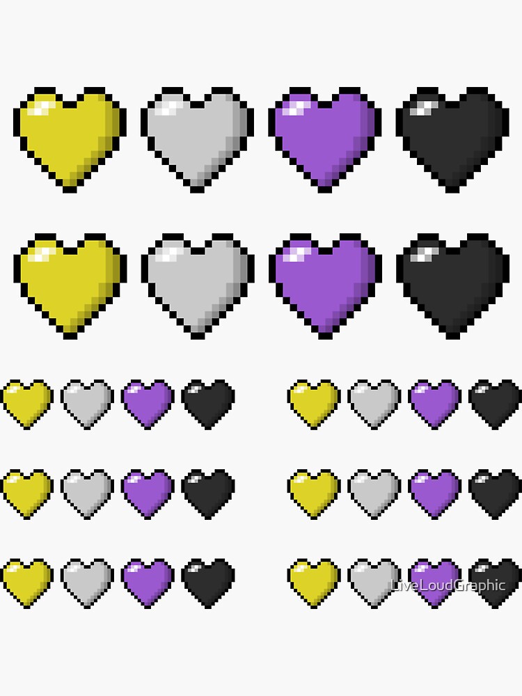 Thumbnail 3 of 3, Sticker, Row of Four Non-Binary Pride Flag Pixel Hearts designed and sold by LiveLoudGraphic.