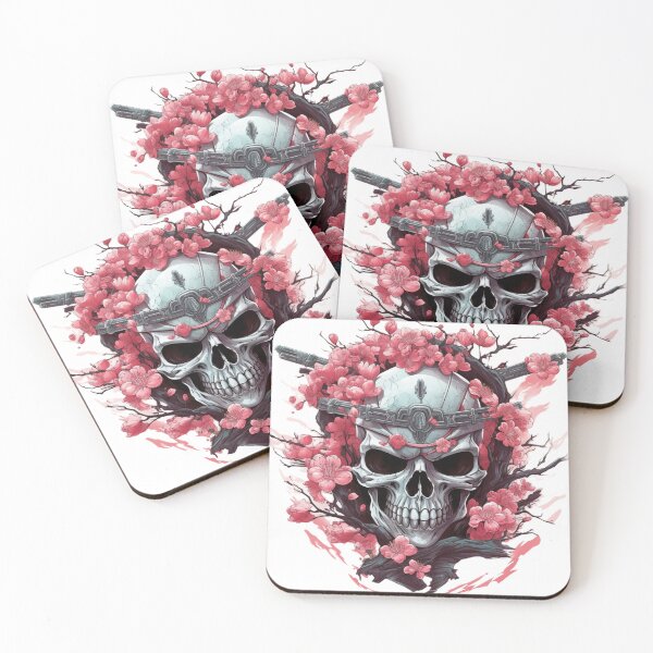 Item preview, Skeleton Skull Warrior with Sakura Cherry Blossom Petals designed and sold by wonderavedesign.