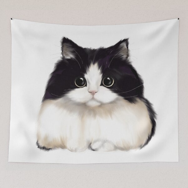 Item preview, Cute black and white cat digital painting designed and sold by Funsize-Art.
