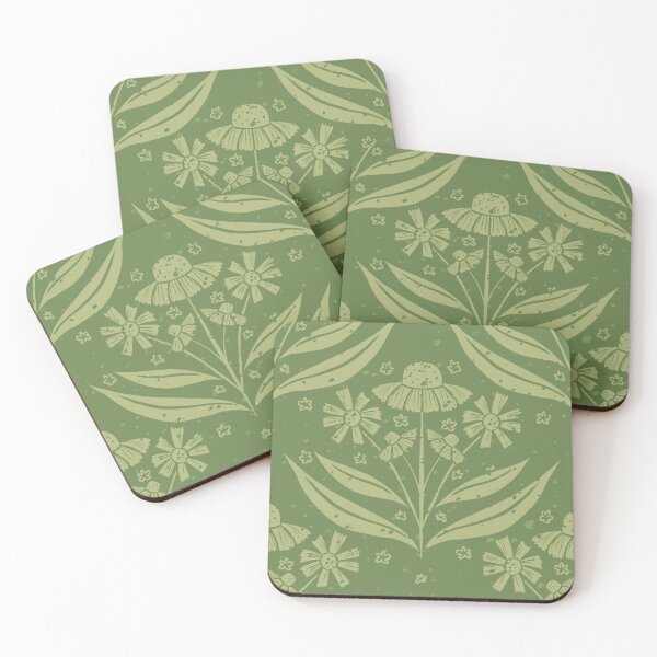Item preview, Green helenium block print designed and sold by tamongg14.
