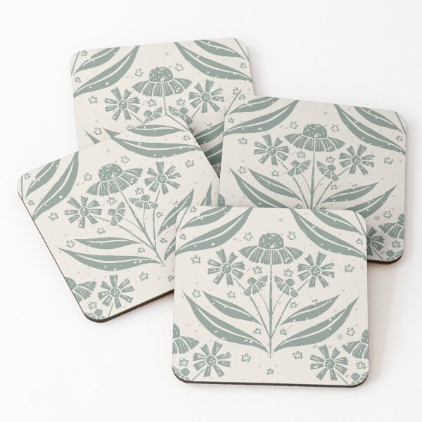 Item preview, Sage green helenium block print designed and sold by tamongg14.