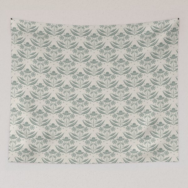 Item preview, Sage green helenium block print designed and sold by tamongg14.