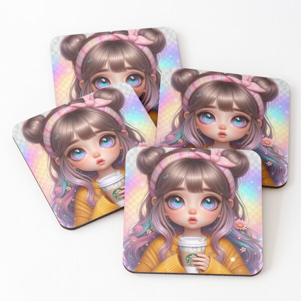 Item preview, Aesthetic Cute Big-eyed Girl Coffee Colourful designed and sold by AIExpressive.