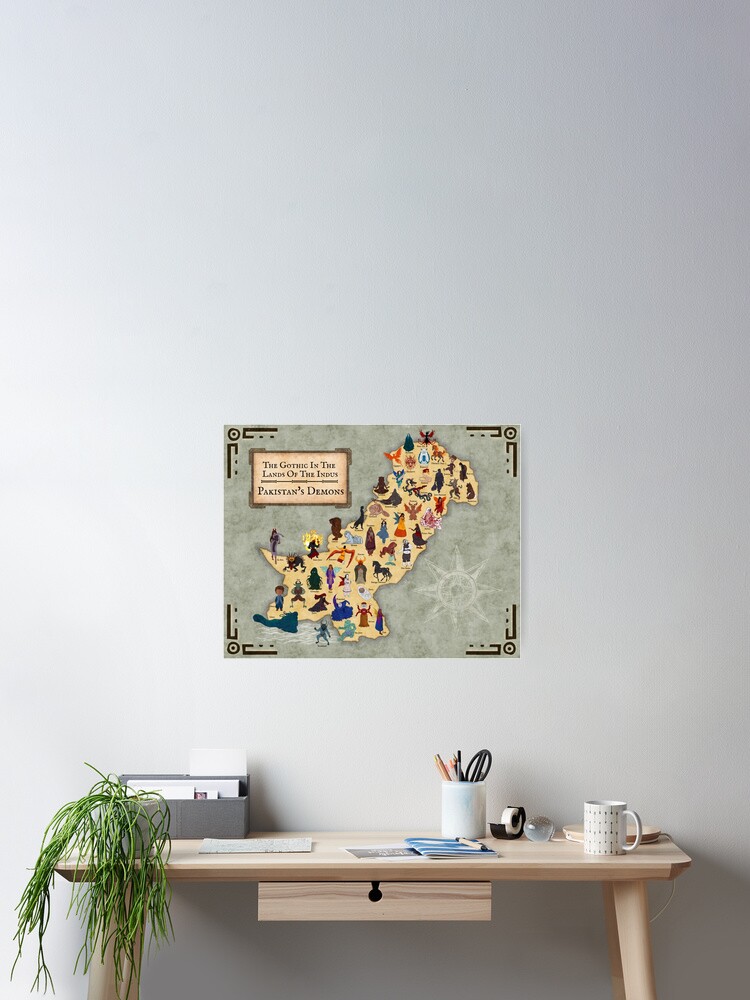 Thumbnail 2 of 3, Poster, Illustrated Map | Mythical Creatures of Pakistan designed and sold by Folkloristan.