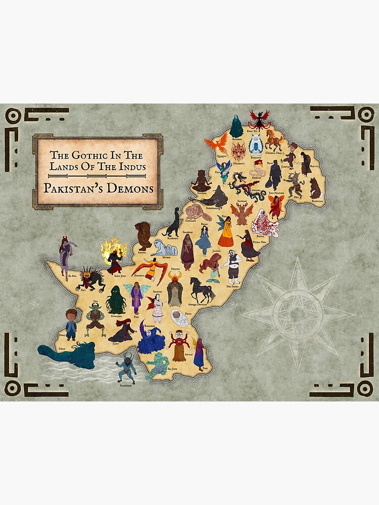 Thumbnail 3 of 3, Poster, Illustrated Map | Mythical Creatures of Pakistan designed and sold by Folkloristan.