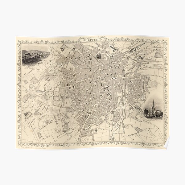 England Reprints 1797 & 1823 1736 3 x old antique vintage maps of Sheffield 