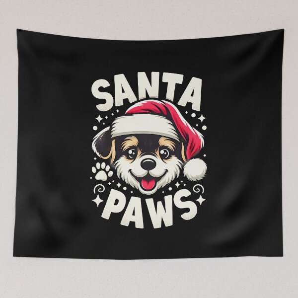 Item preview, Santa Paws in Xmas Festive White snow Writing Cute Christmas Dog Design designed and sold by SideKickCreates.
