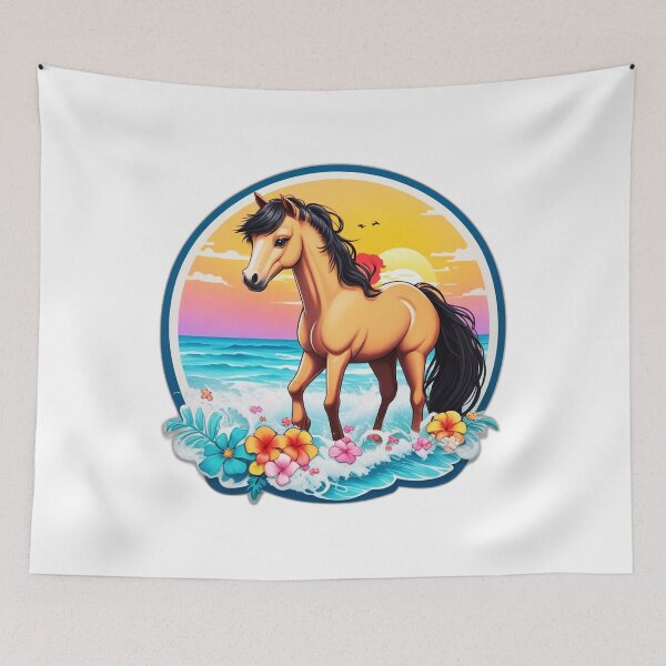 Item preview, Cute Horse on a Beach with Hawaii Orchid Flowers designed and sold by NautiChic.