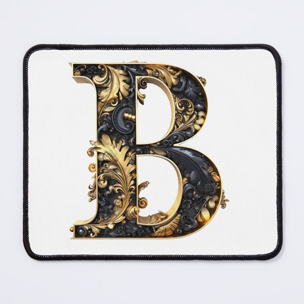 Item preview, Letter B gothic black and gold trimming with floral ornament designed and sold by StylishStacks.