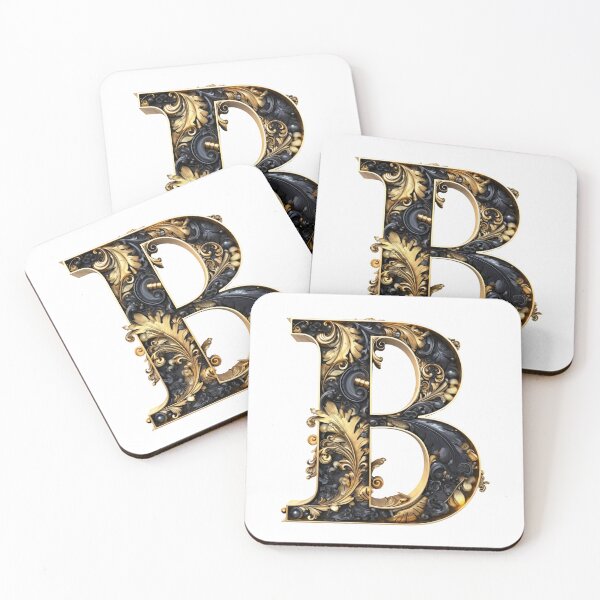 Item preview, Letter B gothic black and gold trimming with floral ornament designed and sold by StylishStacks.